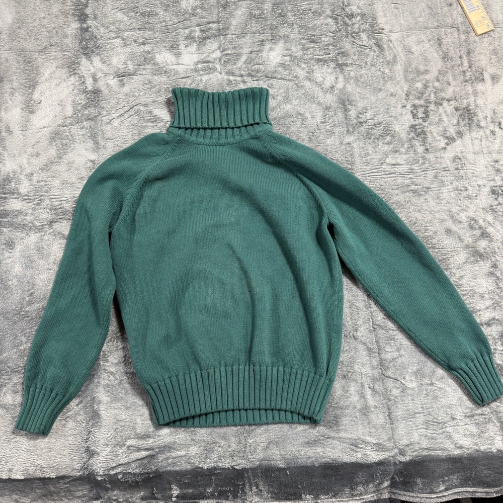 Pria Turtleneck Sweater Womens‎ Large Green 100% Cotton Knit Raglan Sleeve